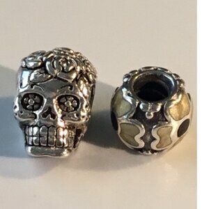 HALLOWEEN GOTHIC Charm Bracelet .925 Sterling Silver and flower bead lot of 2
